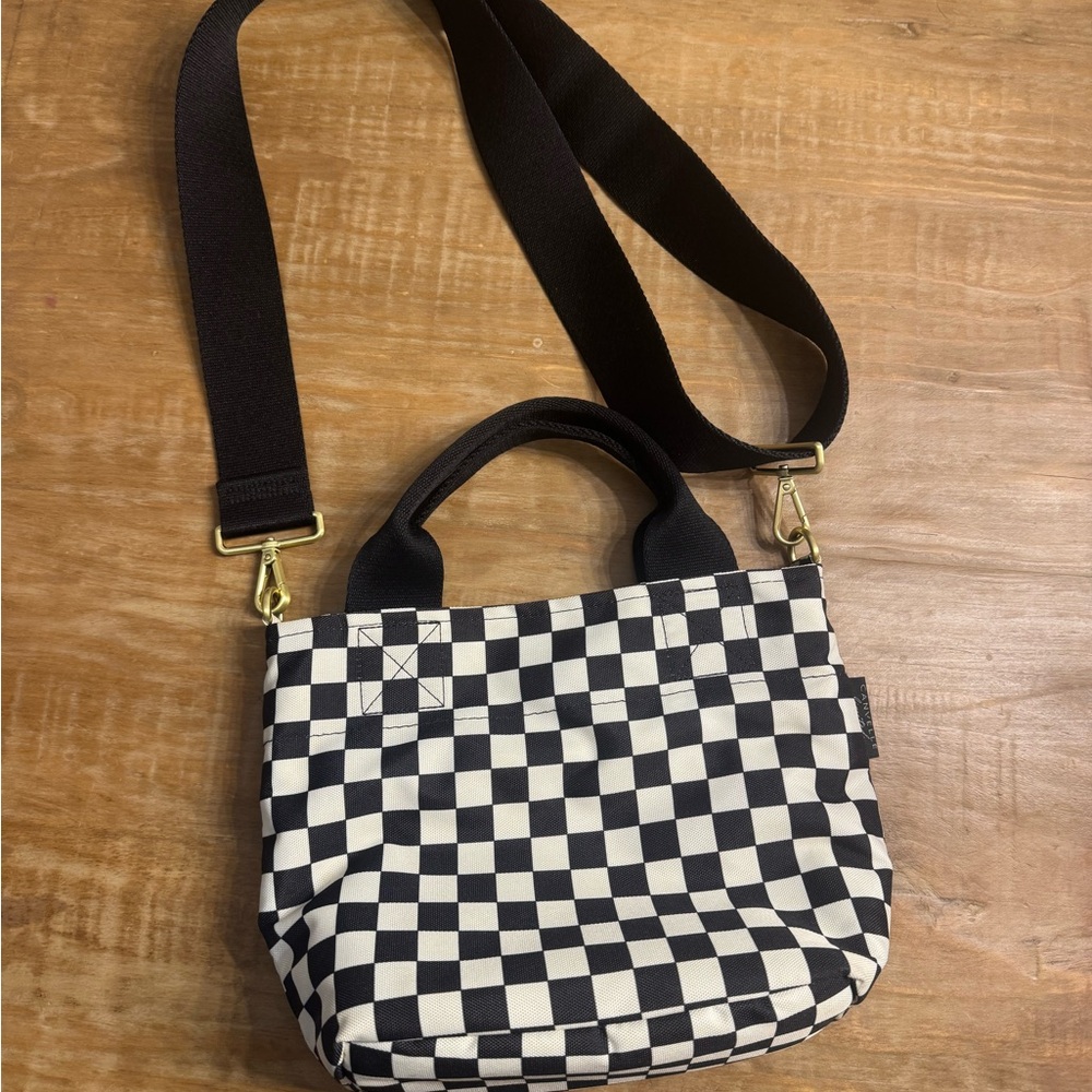 Elegant Checkered Black and White Crossbody Bag